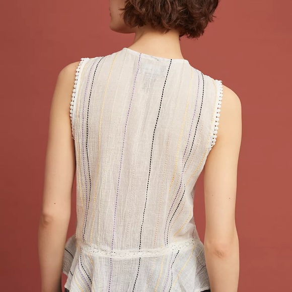 Michael Stars White Deep V  Neck Tasseled Striped Peplum Flounce Tank Top Size S - Picture 2 of 11